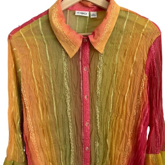 Cato Womens Ombre Sheer Flare Sleeve Fairy Blouse L Multicolor Pink Green Y2K - Picture 3 of 8